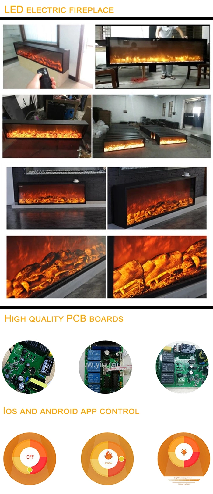 Wall Mounted Insert with Frames Fire Imitation Decorative Electric Fireplace Without Heat